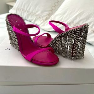 Hot pink area crystal fringe mules